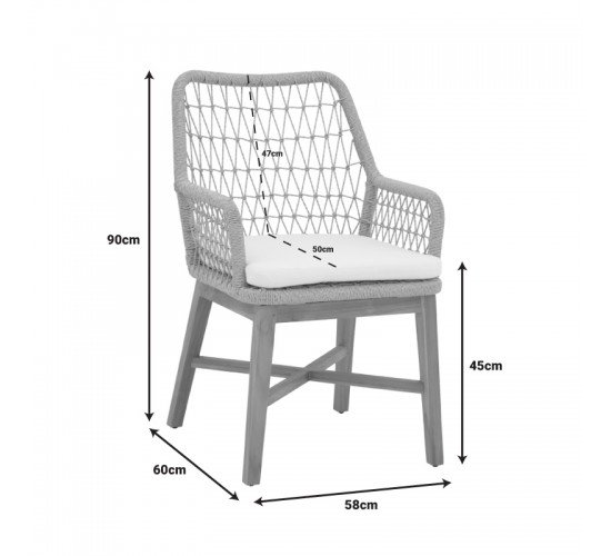 Πολυθρόνα Elaiza pakoworl teak ξύλο και pe σχοινί σε φυσική-μπεζ απόχρωση με μαξιλάρι 58x60x90εκ Υλικό: TEAK WOOD/ SYNTHETIC WEAVING 343-000004