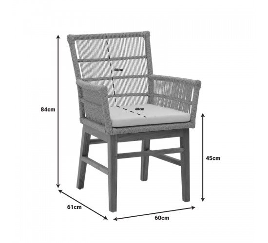 Πολυθρόνα Inca  teak ξύλο και pe σχοινί σε φυσική-μπεζ απόχρωση με μαξιλάρι 60x61x90εκ Υλικό: TEAK WOOD/ SYNTHETIC WEAVING 343-000006