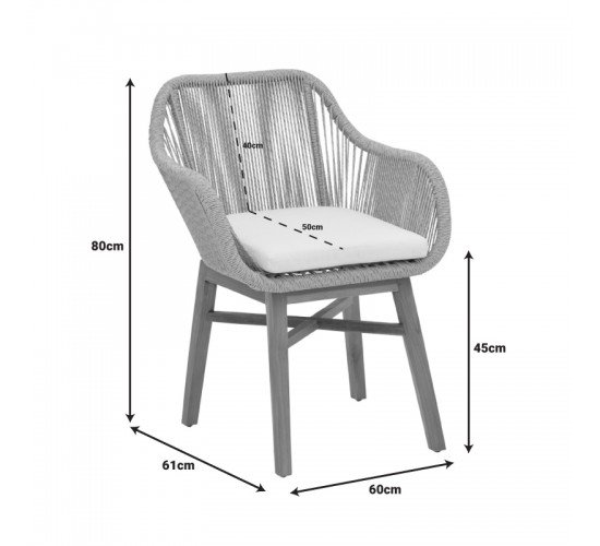 Πολυθρόνα Kalie teak ξύλο και pe σχοινί σε φυσική-μπεζ απόχρωση με μαξιλάρι 60x61x80εκ Υλικό: TEAK WOOD/ SYNTHETIC WEAVING 343-000011