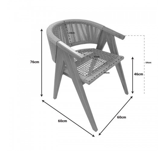 Πολυθρόνα Wolly teak ξύλο και pe σχοινί σε φυσική απόχρωση 60x60x76εκ Υλικό: TEAK WOOD/ SYNTHETIC WEAVING 343-000029