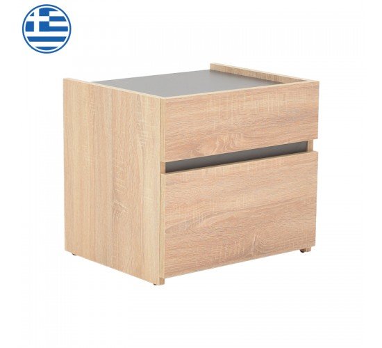 Κομοδίνο Comcie σε φυσικό με γκρι απόχρωση 50x42x45.5εκ Υλικό: CHIPBOARD 362-000001