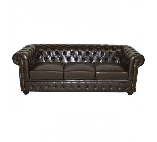 ΚΑΝΑΠΕΣ 3ΘΕΣΙΟΣ T.CHESTERFIELD HM3009.01 ΤΕΧΝΟΔΕΡΜΑ ΣΚΟΥΡΟ ΚΑΦΕ 208x90x73Υ εκ. 3θέσιος