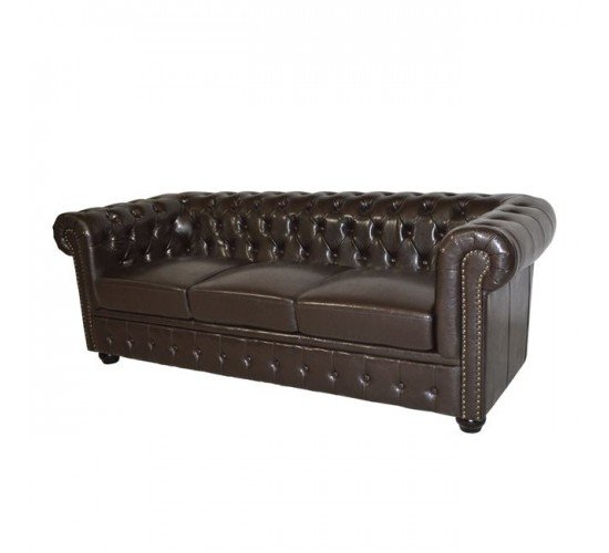 ΚΑΝΑΠΕΣ 3ΘΕΣΙΟΣ T.CHESTERFIELD HM3009.01 ΤΕΧΝΟΔΕΡΜΑ ΣΚΟΥΡΟ ΚΑΦΕ 208x90x73Υ εκ. 3θέσιος