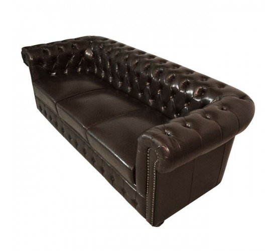 ΚΑΝΑΠΕΣ 3ΘΕΣΙΟΣ T.CHESTERFIELD HM3009.01 ΤΕΧΝΟΔΕΡΜΑ ΣΚΟΥΡΟ ΚΑΦΕ 208x90x73Υ εκ. 3θέσιος