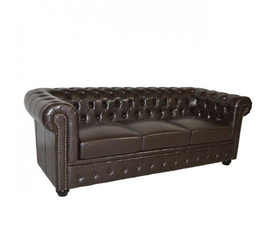 ΚΑΝΑΠΕΣ 3ΘΕΣΙΟΣ T.CHESTERFIELD HM3009.01 ΤΕΧΝΟΔΕΡΜΑ ΣΚΟΥΡΟ ΚΑΦΕ 208x90x73Υ εκ. 3θέσιος