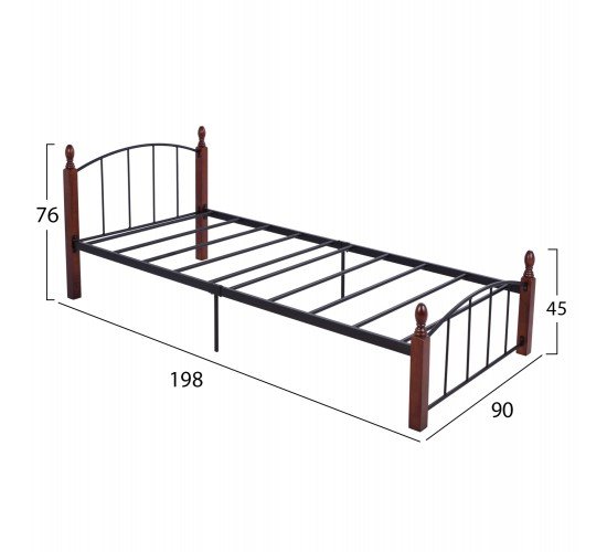 ΚΡΕΒΑΤΙ MAKAI ΜΕΤΑΛΛΟ ΞΥΛΟ ΚΑΡΥΔΙ ΣΤΡΩΜΑ 90X190 HM381 Μονό