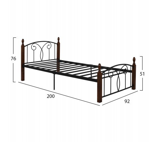 ΚΡΕΒΑΤΙ SUZIE ΜΕΤΑΛΛΟ ΞΥΛΟ ΜΟΝΟ ΣΤΡΩΜΑ 90x190 εκ. HM389 Μονό