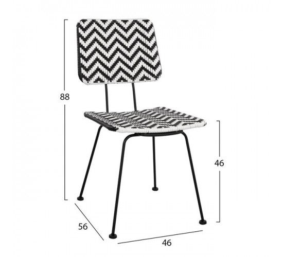 ΚΑΡΕΚΛΑ ΜΕΤΑΛΛΙΚΗ ALLEGRA HM5693 ΜΕ WICKER ΜΑΥΡΟ-ΛΕΥΚΟ 46x56x88Υ εκ.