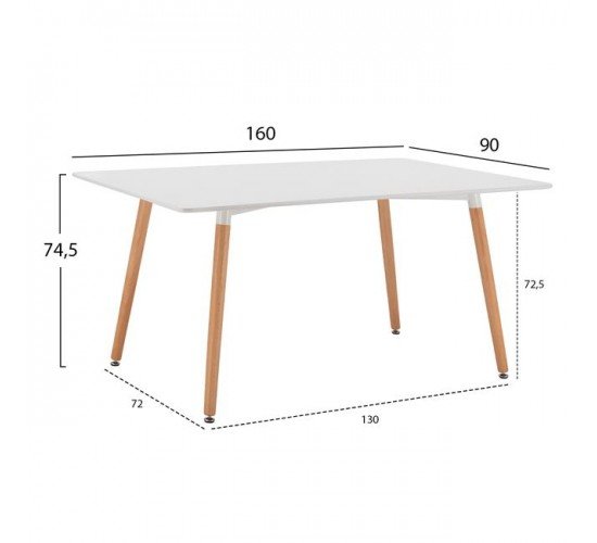 ΤΡΑΠΕΖΙ HM8697.01 MINIMAL, ΛΕΥΚΟ MDF, ΞΥΛΙΝΑ ΠΟΔΙΑ ΟΞΙΑ,160Χ90X74,5Υ εκ