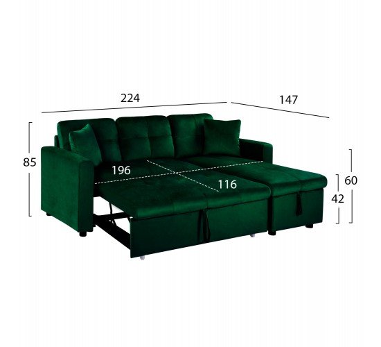 ΚΑΝΑΠΕΣ ΓΩΝΙΑ ΚΡΕΒΑΤΙ WAYNE 224x147x85Υεκ. HM3028.13 ΒΕΛΟΥΔΟ ΚΥΠΑΡΙΣΣΙ