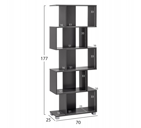 ΒΙΒΛΙΟΘΗΚΗ ΜΕΛΑΜΙΝΗΣ HM2385.10 ΓΚΡΙ 70x25x177Υ εκ.