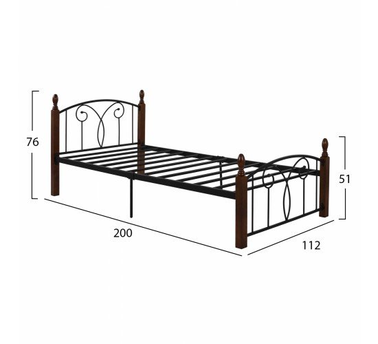 ΚΡΕΒΑΤΙ SUZIE HM600 ΜΕΤΑΛΛΟ ΞΥΛΟ ΓΙΑ ΣΤΡΩΜΑ 110Χ190 εκ. Ημίδιπλο
