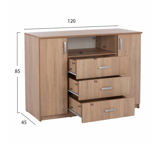 ΜΠΟΥΦΕΣ ΜΕ 2 ΝΤΟΥΛΑΠΙΑ Κ 3 ΣΥΡΤΑΡΙΑ ADLER SONAMA OAK HM2430 120X45X85Yεκ.