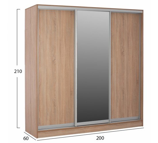 ΝΤΟΥΛΑΠΑ 3ΦΥΛΛΗ ΣΥΡΟΜΕΝΗ ΜΕ ΚΑΘΡΕΠΤΗ SONAMA OAK HM2435  200X60X210Υεκ 3φυλλη