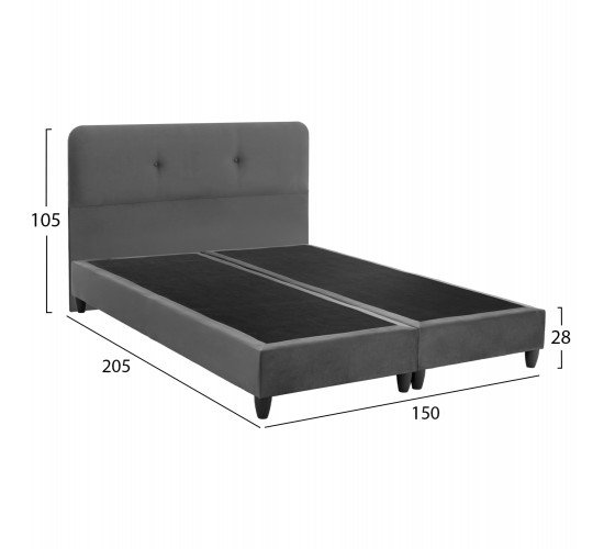 ΚΡΕΒΑΤΙ DOLORES ΑΠΟ ΓΚΡΙ ΒΕΛΟΥΔΟ HM637.10 ΓΙΑ ΣΤΡΩΜΑ 150x200 εκ.