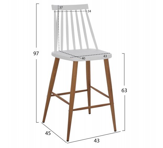 ΣΚΑΜΠΟ ΜΠΑΡ VANESSA HM9300.01 ΛΕΥΚΟ ΜΕΣΑΙΟΥ ΥΨΟΥΣ 43x45x97Υεκ.