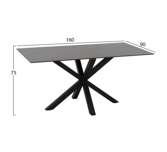 ΤΡΑΠΕΖΙ ΤΡΑΠΕΖΑΡΙΑΣ SYNTEC HM9308.01 SINTERED STONE ΜΑΥΡΟ ΜΕΤΑΛΛΙΚΑ ΠΟΔΙΑ 160x90x75Y εκ.