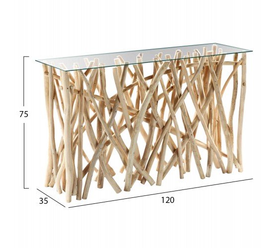 ΚΟΝΣΟΛΑ ΣΕ ΡΟΥΣΤΙΚ ΣΤΥΛ ΜΑΣΙΦ ΞΥΛΟ ΤΙΚ & ΓΥΑΛΙ ΦΥΣΙΚΟ 120X35X75Yεκ.HM9373
