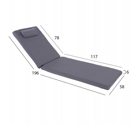 ΜΑΞΙΛΑΡΙ ΞΑΠΛΩΣΤΡΑΣ TEXTILENE 600gr/m2 ΓΚΡΙ SIFNOS HM11234.30T 196(117 1 78)x58x6Υ εκ.