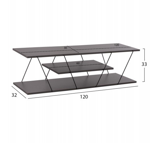 ΕΠΙΠΛΟ ΤΗΛΕΟΡΑΣΗΣ TARS HM8922.20 ΜΕΛΑΜΙΝΗ ΓΚΡΙ 120x32x33Yεκ.