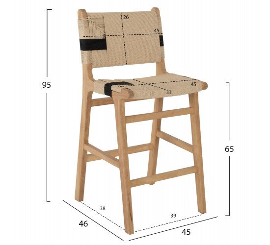 ΣΚΑΜΠΟ ΜΕΣΑΙΟΥ ΥΨΟΥΣ HM9325.01 RUBBERWOOD & ΣΧΟΙΝΙ- ΦΥΣΙΚΟ 45x46x95Υεκ.