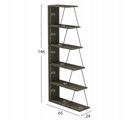 ΒΙΒΛΙΟΘΗΚΗ ΜΙΝΙ TARS HM2241.13 OLIVE GREY ME ΜΑΥΡΕΣ ΒΕΡΓΕΣ 65x22-24x146Υεκ.