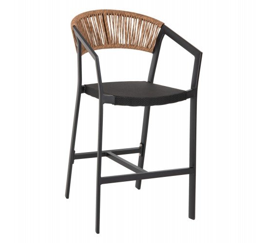 ΣΚΑΜΠΟ ΑΛΟΥΜΙΝΙΟΥ HM5892.15 ΜΕΣΑΙΟΥ ΥΨΟΥΣ RATTAN & TEXTLINE ΜΑΥΡΟ ΜΠΕΖ 56,5x57x99,5Y