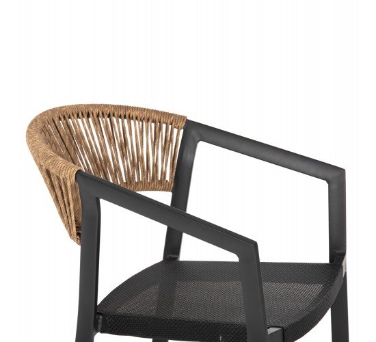 ΣΚΑΜΠΟ ΑΛΟΥΜΙΝΙΟΥ HM5892.15 ΜΕΣΑΙΟΥ ΥΨΟΥΣ RATTAN & TEXTLINE ΜΑΥΡΟ ΜΠΕΖ 56,5x57x99,5Y