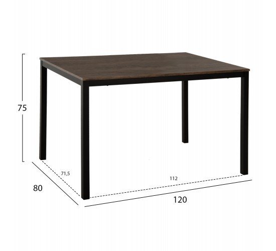 ΤΡΑΠΕΖΙ ΤΡΑΠΕΖΑΡΙΑΣ GOOSE HM9532 MDF ΚΑΡΥΔΙ-ΜΑΥΡΟ ΜΕΤΑΛΛΟ 120X70Χ75Yεκ.