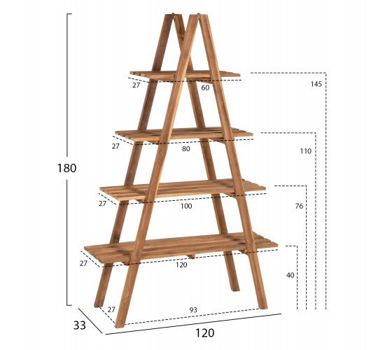 ΒΙΒΛΙΟΘΗΚΗ STAM HM7895 TEAK ΞΥΛΟ ΣΕ ΦΥΣΙΚΟ ΧΡΩΜΑ 120x33x180Y εκ.