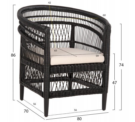 ΠΟΛΥΘΡΟΝΑ MALAWI HM9635.03 ΞΥΛΟ ΜΑΟΝΙ ΜΕ RATTAN ΜΑΥΡΟ-ΛΕΥΚΟ ΜΑΞΙΛΑΡΙ 80x70x86Υεκ.