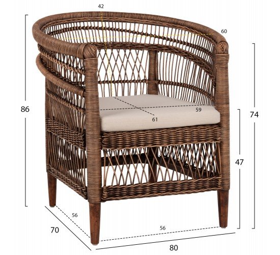 ΠΟΛΥΘΡΟΝΑ MALAWI HM9635.01 ΞΥΛΟ ΜΑΟΝΙ ΜΕ RATTAN ΚΑΦΕ-ΛΕΥΚΟ ΜΑΞΙΛΑΡΙ 80x70x86Υεκ.