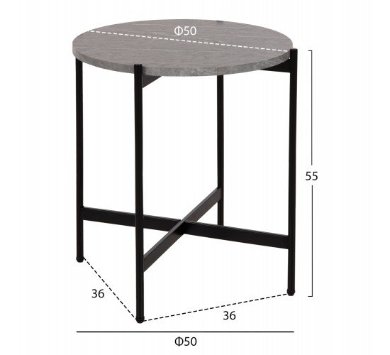 ΒΟΗΘΗΤΙΚΟ ΤΡΑΠΕΖΙ HM9589.02 MDF ΓΚΡΙ ΜΑΡΜΑΡΟ-ΜΑΥΡΗ ΜΕΤΑΛΛΙΚΗ ΒΑΣΗ Φ50x55Υεκ.