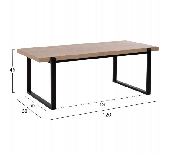 ΤΡΑΠΕΖΙ ΣΑΛΟΝΙΟΥ HM9585.03 MDF SONOMA-ΜΑΥΡΗ ΜΕΤΑΛΛΙΚΗ ΒΑΣΗ 120x60X46Yεκ.