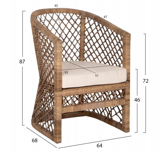 ΠΟΛΥΘΡΟΝΑ MPIKO HM5990 RATTAN ΦΥΣΙΚΟ-ΜΑΞΙΛΑΡΙ ΕΚΡΟΥ 64x68x87Υ εκ.