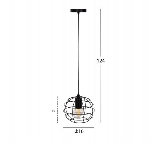 ΦΩΤΙΣΤΙΚΟ ΟΡΟΦΗΣ ΚΡΕΜΑΣΤΟ HM4037 ΣΦΑΙΡΙΚΟ ΜΑΥΡΟ ΜΕΤΑΛΛΙΚΟ Φ16x124Υεκ.