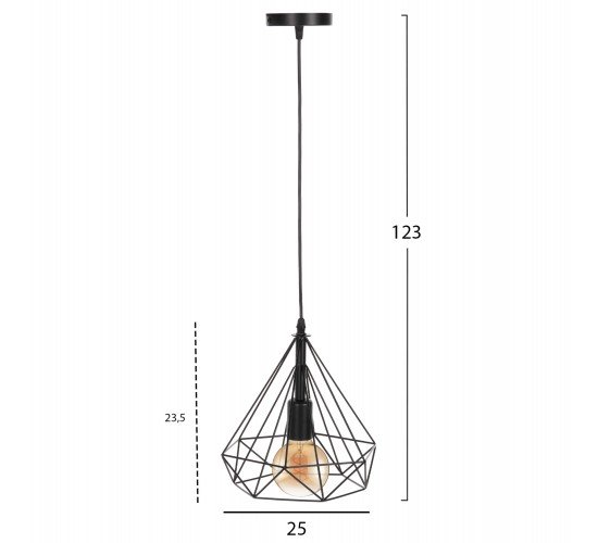 ΦΩΤΙΣΤΙΚΟ ΟΡΟΦΗΣ ΚΡΕΜΑΣΤΟ HM4063 ΜΑΥΡΟ ΜΕΤΑΛΛΙΚΟ ΚΑΠΕΛΟ 25x22x123Υεκ.