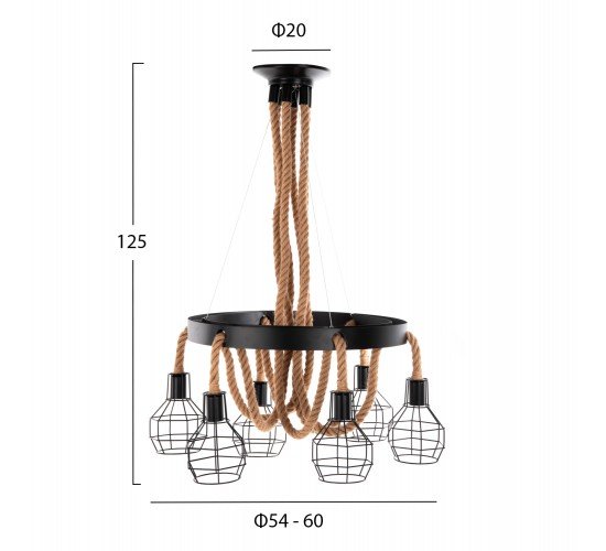 ΦΩΤΙΣΤΙΚΟ ΟΡΟΦΗΣ ΚΡΕΜΑΣΤΟ HM4130 6ΦΩΤΟ ΜΕΤΑΛΛΟ ΜΑΥΡΟ-ΣΧΟΙΝΙ Φ54-60x125Υεκ.