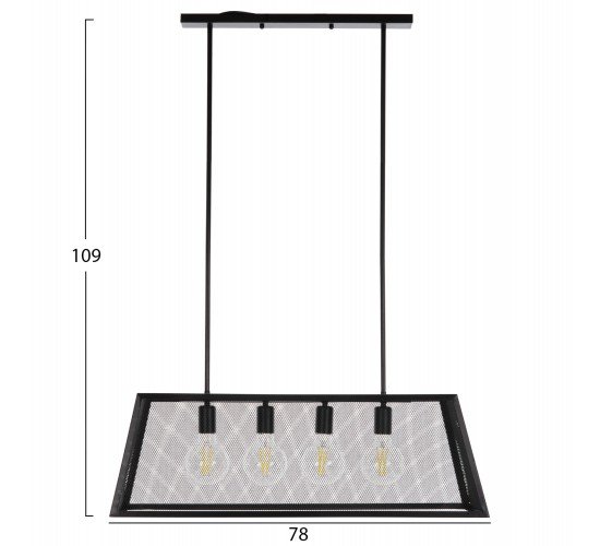 ΦΩΤΙΣΤΙΚΟ ΟΡΟΦΗΣ ΚΡΕΜΑΣΤΟ HM4179 ΜΑΥΡΟ ΜΕΤΑΛΛΙΚΟ 4-ΦΩΤΟ 78x30,5x26Υεκ.