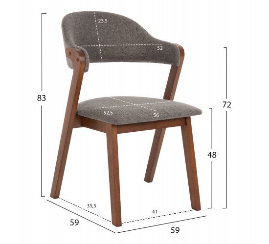 ΚΑΡΕΚΛΑ RIDER HM9734.01 RUBBERWOOD ΣΕ ΚΑΡΥΔΙ-ΥΦΑΣΜΑ ΓΚΡΙ 59x59x83Yεκ.