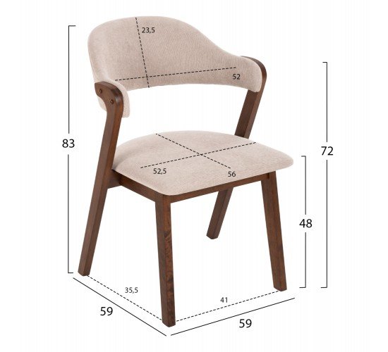 ΚΑΡΕΚΛΑ RIDER HM9734.02 RUBBERWOOD ΣΕ ΚΑΡΥΔΙ-ΥΦΑΣΜΑ ΕΚΡΟΥ 59x59x83Yεκ.