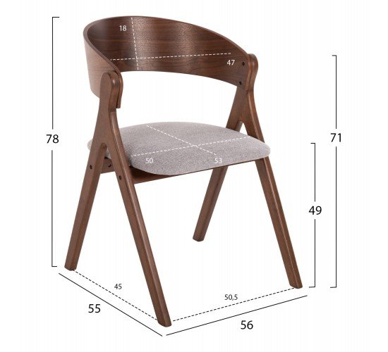 ΚΑΡΕΚΛΑ NEKKER HM9739.01 RUBBERWOOD ΣΕ ΚΑΡΥΔΙ-ΓΚΡΙ ΥΦΑΣΜΑ ΚΑΘΙΣΜΑ 56x55x78Yεκ.