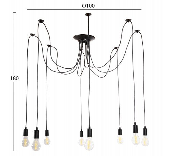 ΦΩΤΙΣΤΙΚΟ ΟΡΟΦΗΣ ΚΡΕΜΑΣΤΟ 8-ΦΩΤΟ HM4176 ΜΑΥΡΟ ΜΕΤΑΛΛΙΚΟ-ΜΑΥΡΑ ΚΑΛΩΔΙΑ Φ100x180Υ