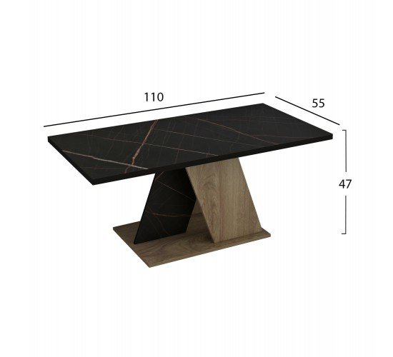 ΤΡΑΠΕΖΙ ΣΑΛΟΝΙΟΥ DILE HM9528.03 ΜΕΛΑΜΙΝΗ ΣΕ ΦΥΣΙΚΟ-ΜΑΥΡΟ ΜΑΡΜΑΡΟ 110x55x47Υεκ.