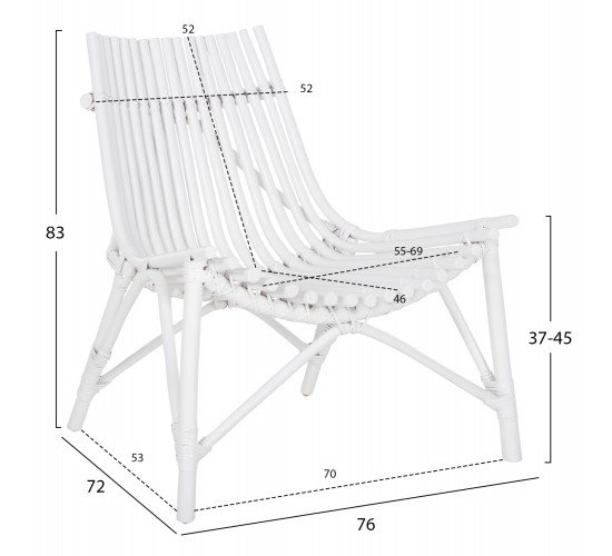 ΚΑΡΕΚΛΑ ΕΞΩΤ.ΧΩΡΟΥ CELLION HM9812.03 ΡΑΒΔΟΙ RATTAN ΣΕ ΛΕΥΚΟ ΧΡΩΜΑ 76x72x83Υεκ.