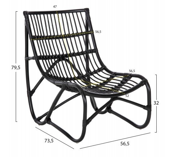 ΠΟΛΥΘΡΟΝΑ GRINN HM9815.02 ΡΑΒΔΟΙ RATTAN ΣΕ ΜΑΥΡΟ 56,5x73,5x79,5Υ εκ.