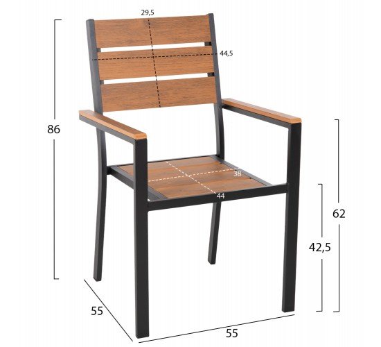 ΠΟΛΥΘΡΟΝΑ ΑΛΟΥΜΙΝΙΟΥ SAGA HM5981.02 ΜΑΥΡΗ-POLYWOOD ΣΕ ΦΥΣΙΚΟ 55x55x86Υεκ.