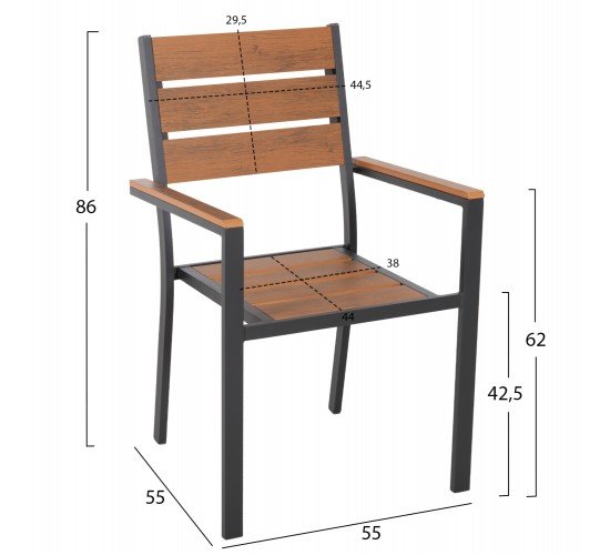 ΠΟΛΥΘΡΟΝΑ ΑΛΟΥΜΙΝΙΟΥ SAGA HM5981.03 ΑΝΘΡΑΚΙ-POLYWOOD ΣΕ ΦΥΣΙΚΟ 55x55x86Υεκ.