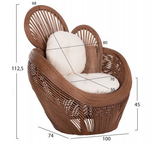 ΠΟΛΥΘΡΟΝΑ CIRCE HM9883 RATTAN ΚΑΦΕ-ΜΑΞΙΛΑΡΙΑ ΕΚΡΟΥ 100x74x112,5Υεκ.