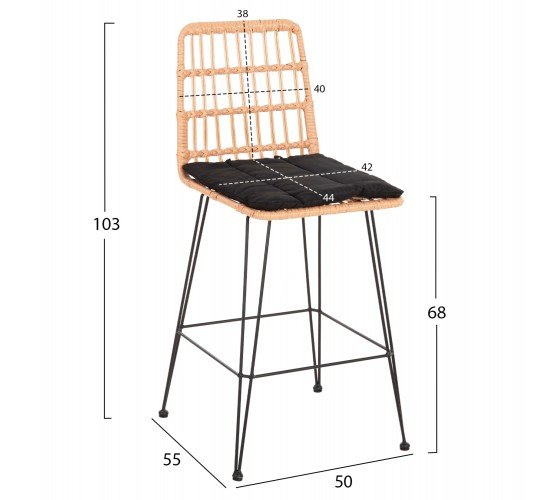 ΣΚΑΜΠΟ ΜΕΣ.ΥΨΟΥΣ ALLEGRA HM5643.11 ΜΕΤΑΛΛΟ&ΜΑΞΙΛΑΡΙ ΜΑΥΡΟ-WICKER ΜΠΕΖ 50x55x103Υεκ.